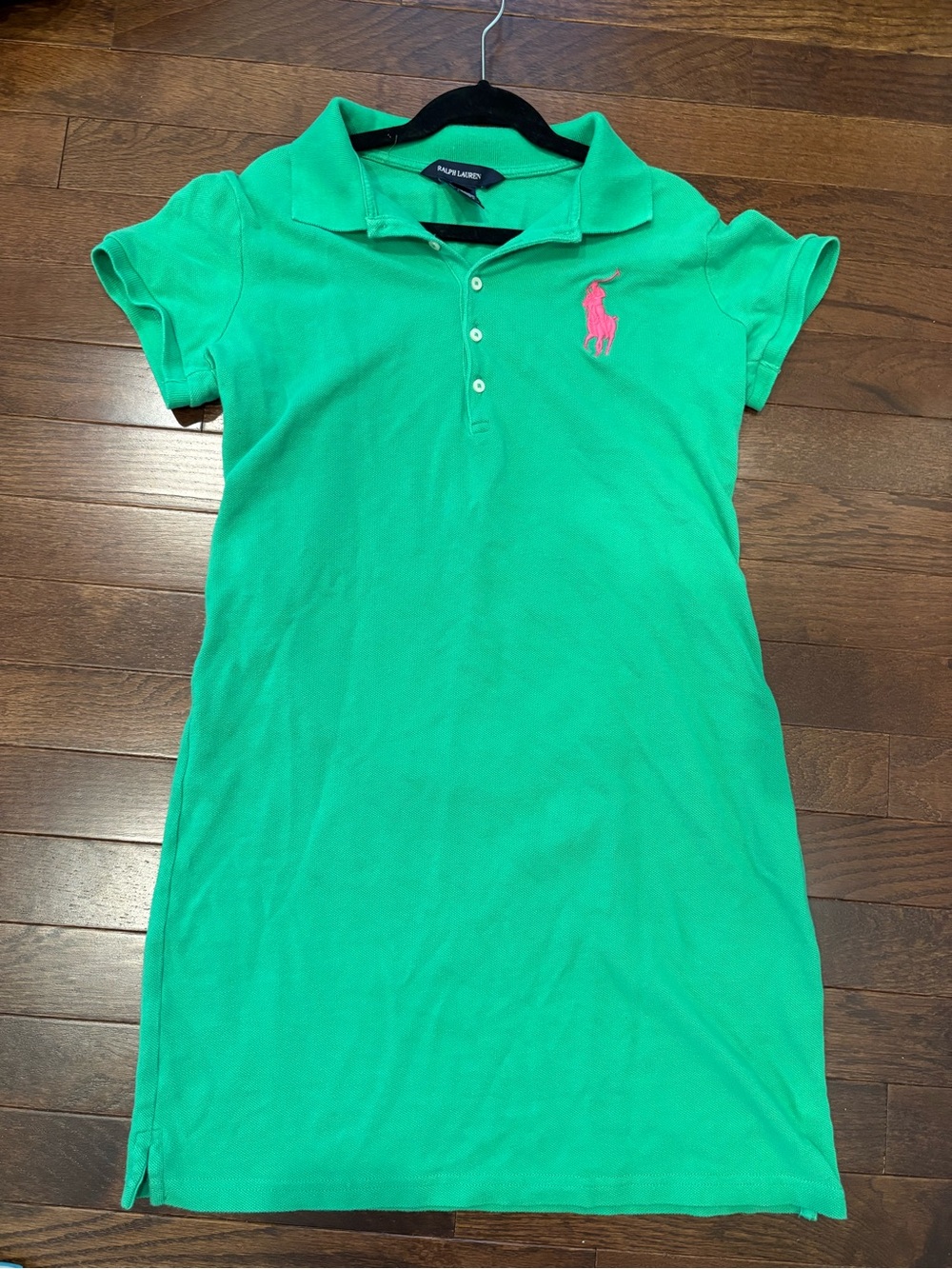 Ralph Lauren Girls Big Pony Polo Dress Green Pink Sleeve Patch 3 Size XL 16